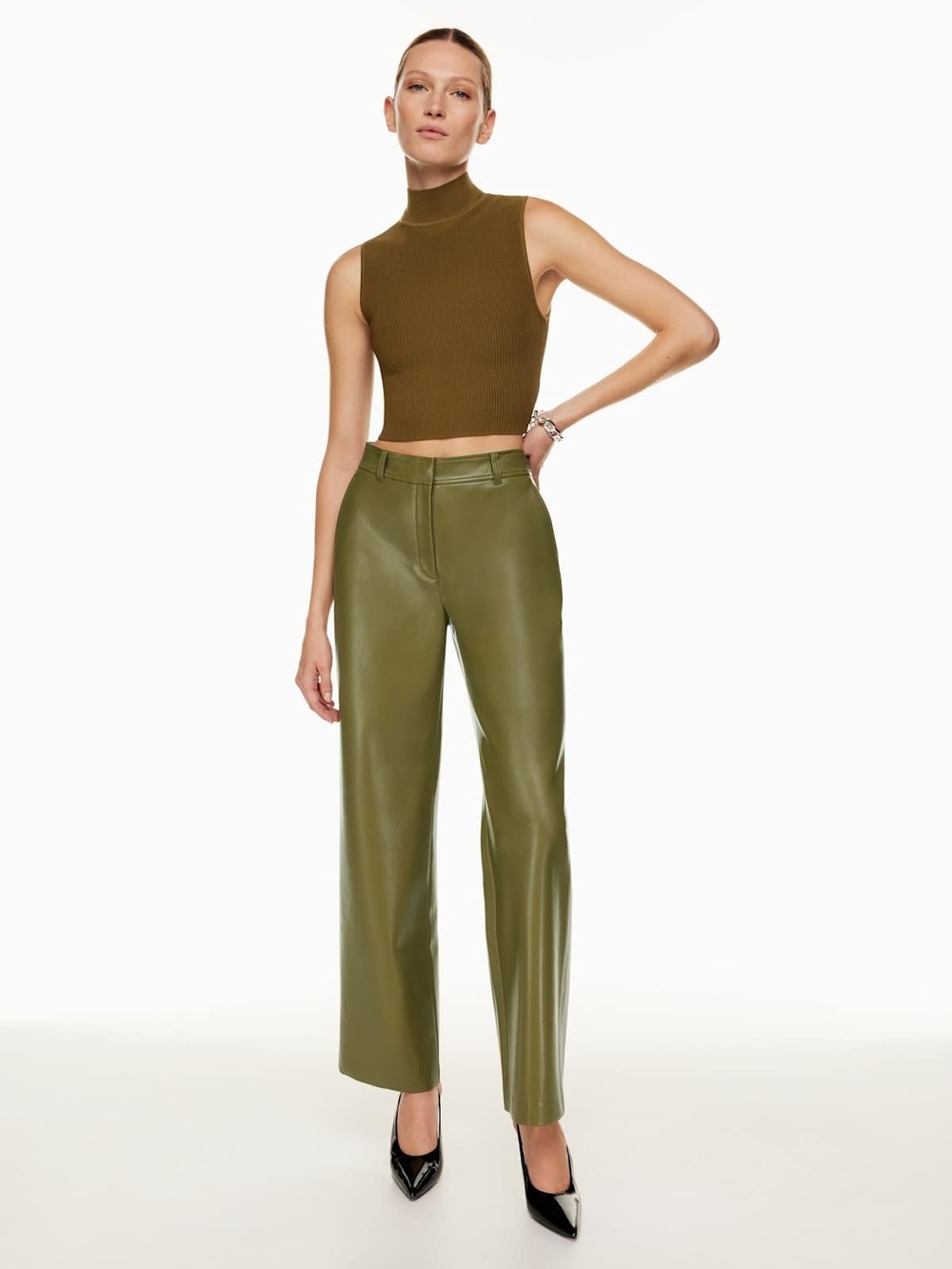 Aritzia Agency Vegan Leather High Rise Cropped Straight Leg Pants Size 2